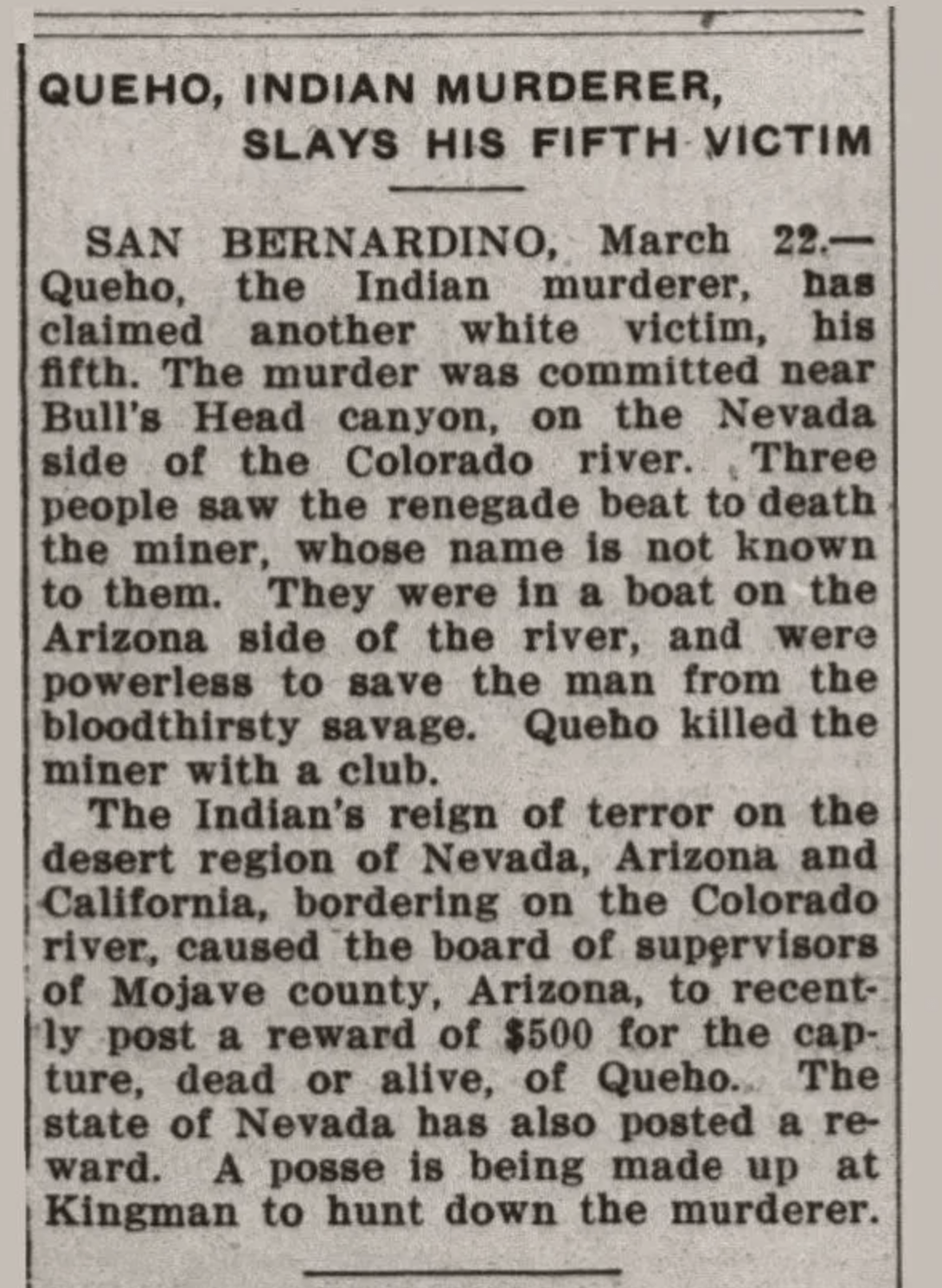 Queho Nevada's NV first serial mass murderer Cathedral Canyon burial mummified remains. Clark Nye County Pahrump 